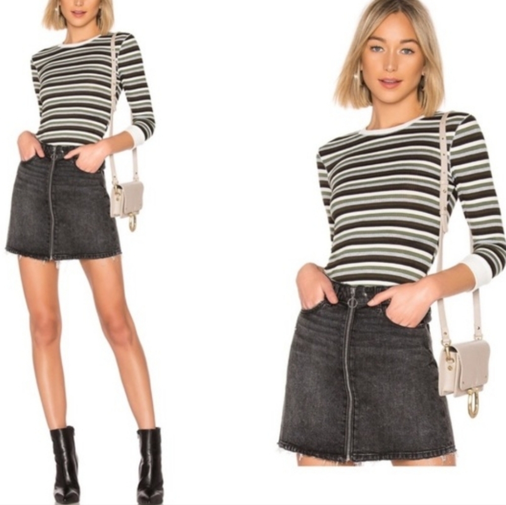 NWT Free People Good on You Army Green Stripe Round Hem Ribbed Tee Top